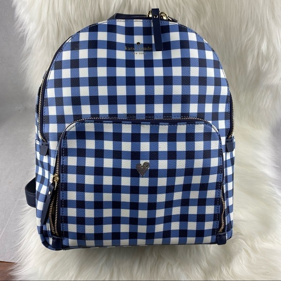 KATE SPADE HYDE LANE GINGHAM LEATHER BACKPACK HARTLEY - Picture 1 of 17